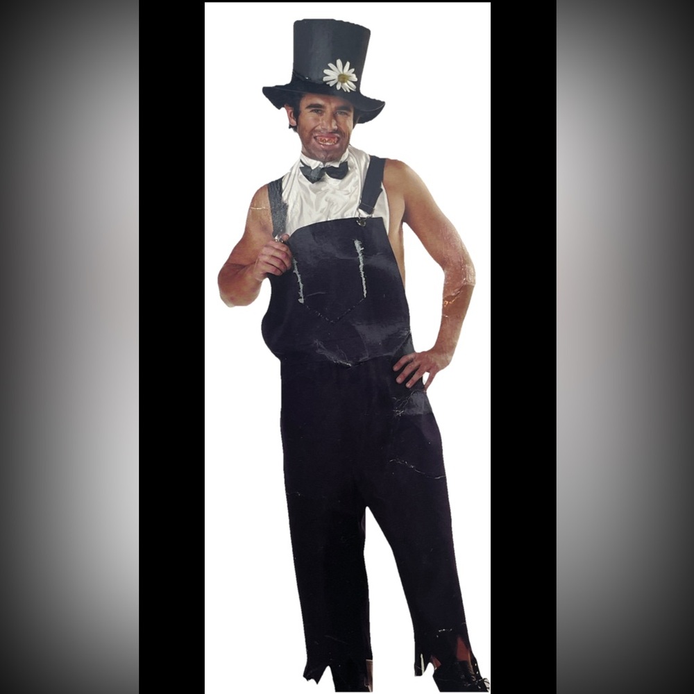 California Costume FUNNY Hillbilly GROOM Halloween MEN’S XL overalls Tuxedo HAT